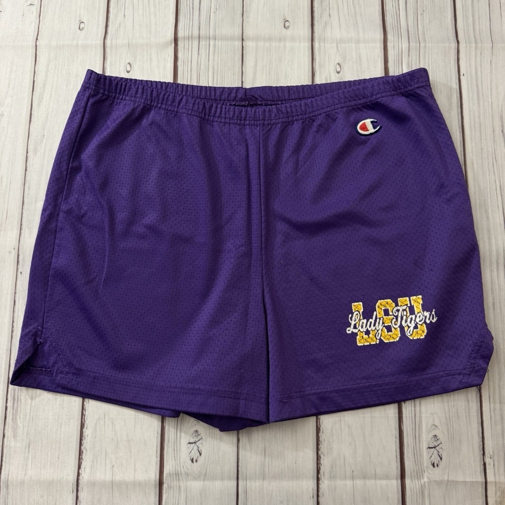 Vintage Champion LSU Lady Tigers Shorts Womens 20 Purple Made USA Nylon Mesh